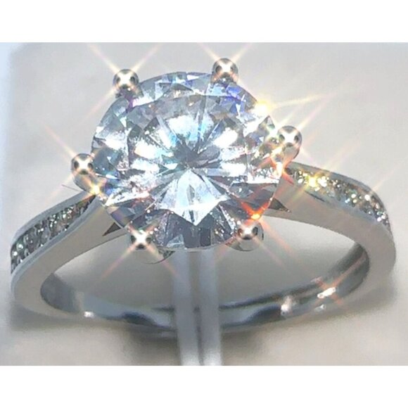 Silver Ring Diamond Simulant Wedding Adjustable - Picture 1 of 5